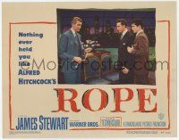 7j707 ROPE LC #3 '48 c/u of James Stewart confronting Farley Granger & John Dall, Alfred Hitchcock