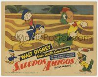 7j717 SALUDOS AMIGOS LC '43 Disney, cartoon image of Brazilian Joe Carioca & Donald Duck dancing!