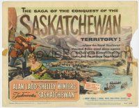 7j721 SASKATCHEWAN TC '54 cool art of Canadian Mountie Alan Ladd & sexy Shelley Winters!