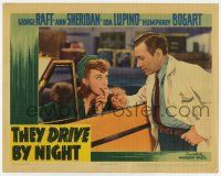 7j006 THEY DRIVE BY NIGHT LC '40 George Raft lighting cigarette for sexy Ida Lupino in convertible!