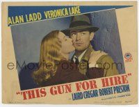 7j764 THIS GUN FOR HIRE LC #6 R45 great c/u of sexy Veronica Lake kissing Alan Ladd on the cheek!