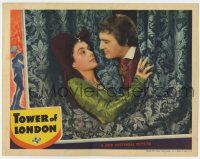 7j769 TOWER OF LONDON LC '39 great c/u of Ian Hunter & Barbara O'Neil tangled up in curtain!