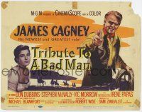 7j774 TRIBUTE TO A BAD MAN TC '56 great art of cowboy James Cagney, pretty Irene Papas!