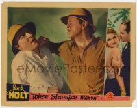 7j783 WHEN STRANGERS MARRY LC '33 close up of Jack Holt punching bad guy in the face!