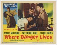 7j784 WHERE DANGER LIVES LC #3 '50 Claude Rains between Robert Mitchum & Faith Domergue!