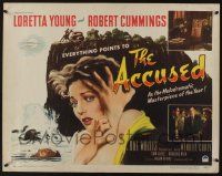 7k429 ACCUSED style B 1/2sh '49 close art of terrified sexy Loretta Young & pointing finger!