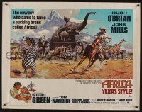 7k433 AFRICA - TEXAS STYLE 1/2sh '67 art of Hugh O'Brian roping zebra by stampeding animals!