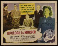 7k438 APOLOGY FOR MURDER 1/2sh '45 Ann Savage could make Hugh Beaumont do anything, even murder!