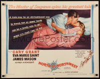 7k688 NORTH BY NORTHWEST style B 1/2sh'59 Cary Grant kisses Eva Marie Saint in upper berth,Hitchcock