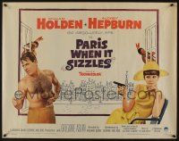 7k698 PARIS WHEN IT SIZZLES 1/2sh '64 Audrey Hepburn with gun & barechested William Holden!