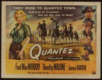 7k719 QUANTEZ 1/2sh '57 artwork of Fred MacMurray & sexy Dorothy Malone with torn shirt!