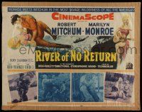 7k733 RIVER OF NO RETURN 1/2sh '54 great art of Robert Mitchum holding down Marilyn Monroe!