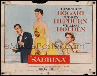 7k742 SABRINA 1/2sh '54 Audrey Hepburn between Humphrey Bogart & William Holden, Billy Wilder!