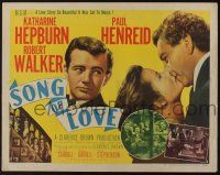 7k764 SONG OF LOVE style B 1/2sh '47 art of Katharine Hepburn & Paul Henreid kissing + Robert Walker