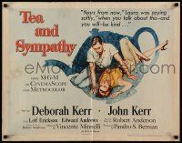 7k797 TEA & SYMPATHY style A 1/2sh '56 art of Deborah Kerr & John Kerr by Gale, classic tagline!