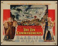 7k799 TEN COMMANDMENTS style A 1/2sh '56 art of Charlton Heston & Yul Brynner, Cecil B. DeMille