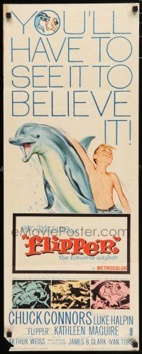 7k104 FLIPPER insert '63 Chuck Connors, Luke Halpin, cool art of boy & dolphin!