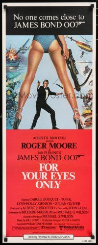 7k109 FOR YOUR EYES ONLY int'l insert '81 Bysouth art of Roger Moore as Bond 007 & sexy legs!