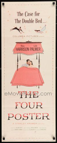 7k112 FOUR POSTER insert '52 art of Rex Harrison & Lilli Palmer together in bed!
