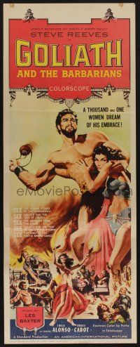 7k132 GOLIATH & THE BARBARIANS insert '59 art of Steve Reeves with sexy Chelo Alonso!