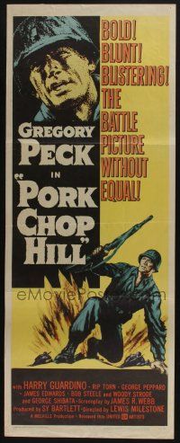 7k279 PORK CHOP HILL insert '59 Lewis Milestone directed, art of Korean War soldier Gregory Peck!