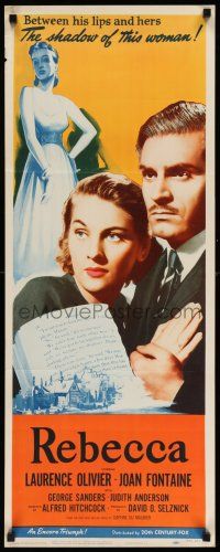 7k297 REBECCA insert R56 Alfred Hitchcock, close up of Laurence Olivier & pretty Joan Fontaine!
