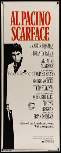 7k322 SCARFACE insert '83 Al Pacino as Tony Montana, directed by Brian De Palma, Oliver Stone