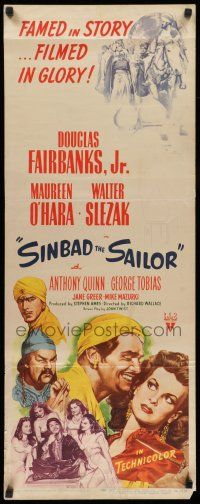 7k336 SINBAD THE SAILOR insert '46 artwork of Douglas Fairbanks Jr. & sexy Maureen O'Hara!