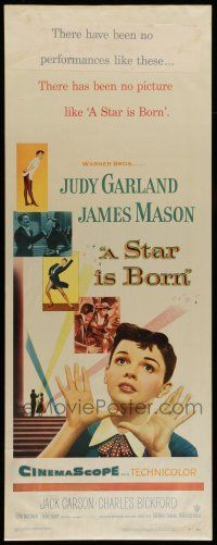 7k353 STAR IS BORN insert '54 great close up art of Judy Garland, James Mason, classic!