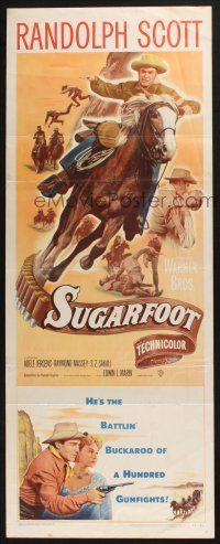 7k366 SUGARFOOT insert '51 cool full-length artwork of cowboy Randolph Scott on horseback!