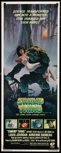 7k371 SWAMP THING insert '82 Wes Craven, Richard Hescox art of him holding sexy Adrienne Barbeau!