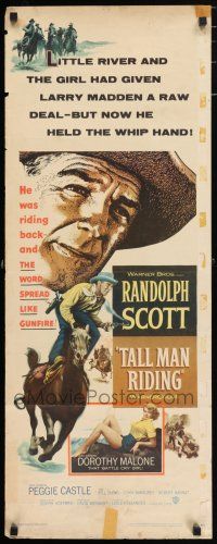 7k376 TALL MAN RIDING insert '55 cowboy Randolph Scott & that sexy Battle Cry girl Dorothy Malone!