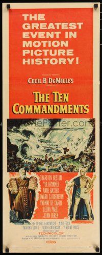 7k381 TEN COMMANDMENTS insert '56 art of Charlton Heston & Yul Brynner, Cecil B. DeMille!