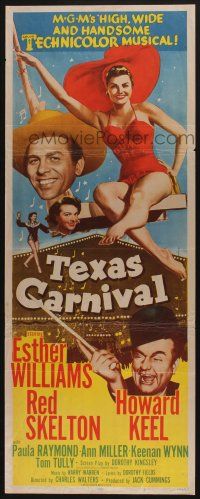 7k383 TEXAS CARNIVAL insert '51 Red Skelton, art of sexy Esther Williams in skimpy outfit at fair!