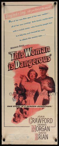 7k387 THIS WOMAN IS DANGEROUS insert '52 Joan Crawford was every inch a lady!