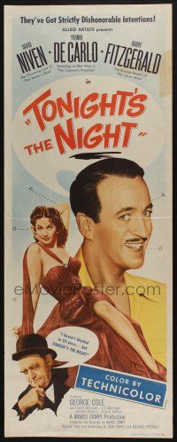 7k397 TONIGHT'S THE NIGHT insert '54 David Niven, sexy Yvonne De Carlo, Happy Ever After!
