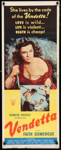 7k409 VENDETTA insert '50 Howard Hughes, art of sexy bad girl Faith Domergue holding knife!