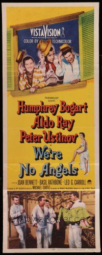 7k413 WE'RE NO ANGELS insert '55 Humphrey Bogart, Aldo Ray & Ustinov tipping their hats!