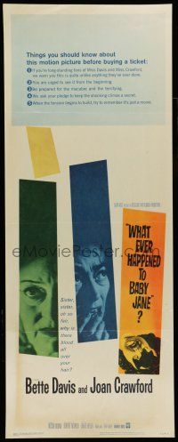7k415 WHAT EVER HAPPENED TO BABY JANE? insert '62 R. Aldrich, scariest Bette Davis & Joan Crawford!