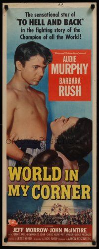 7k423 WORLD IN MY CORNER insert '56 champion boxer Audie Murphy in ring & w/ Barbara Rush!