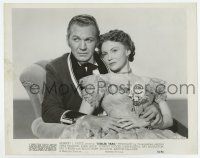 7m543 JUBILEE TRAIL 8x10.25 still '54 close up of Forrest Tucker holding Joan Leslie in chair!