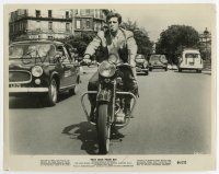7m826 THAT MAN FROM RIO 8x10.25 still '64 c/u of spy Jean-Paul Belmondo w/cigar on motorcycle!