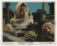 7m091 WAR & PEACE color 8x10 still '56 close up of worried Audrey Hepburn looking at wounded man!