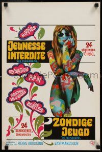 7p262 TEENAGERS Belgian '68 wild art of sexy painted girl with psychedelic tattoos!