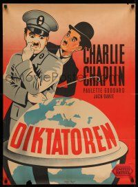 7p632 GREAT DICTATOR Danish '47 great different art of Charlie Chaplin as Hitler double & as Tramp!