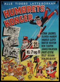7p639 HUMORETS KONGER Danish '55 wonderful cartoon art montage of the kings of comedy!