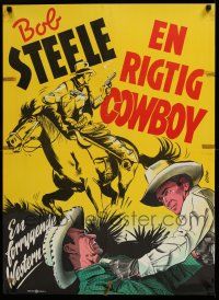 7p665 PINTO CANYON Danish '40 Raymond K. Johnson directed, cowboy Bob Steele on horseback!