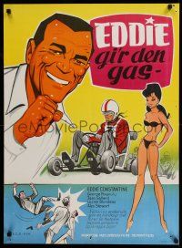 7p695 SWELLED HEAD Danish '64 Une Grosse Tete, cool art of Eddie Constantine & sexy girl!