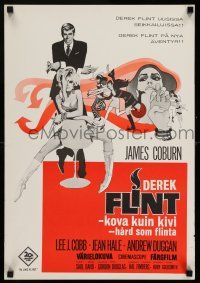 7p161 IN LIKE FLINT Finnish '67 art of secret agent James Coburn & sexy Jean Hale by Bob Peak!