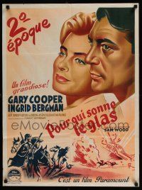 7p186 FOR WHOM THE BELL TOLLS French 23x32 R50s cool c/u of Gary Cooper & Ingrid Bergman!